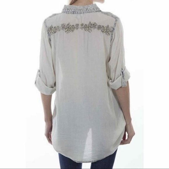 Scully Shirt Button Down Womens Medium Pearl Snap Western Embroidered - Picture 2 of 8